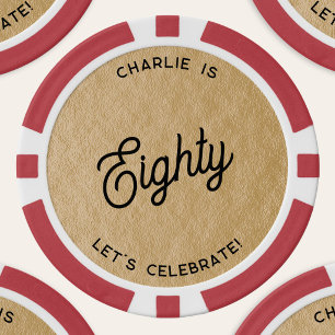 Personalized 80 Eighty Eightieth Birthday Gold Poker Chips