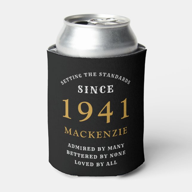Personalized 80th Birthday 1941 Black Gold Huge Can Cooler (Can Front)