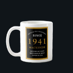 Personalized 80th Birthday 1941 Elegant Black Gold Coffee Mug<br><div class="desc">A huge 80th birthday black and gold coffee mug for those special people born in 1941. Easily customize the text using the template provided. Part of the setting standards range of greeting cards and gifts.</div>