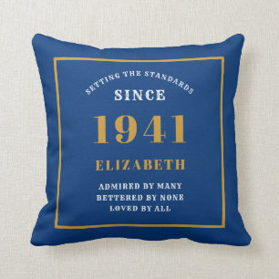 Personalized 80th Birthday 1941 Elegant Chic Blue Throw Pillow