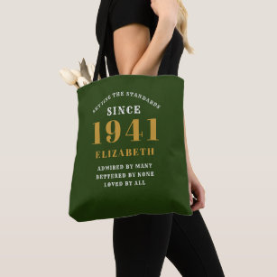 Personalized 80th Birthday 1941 Elegant Chic Green Tote Bag