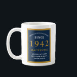 Personalized 80th Birthday 1942 Elegant Blue Gold Coffee Mug<br><div class="desc">A huge 80th birthday blue and gold coffee mug for those special people born in 1942. Easily customize the text using the template provided. Part of the setting standards range of greeting cards and gifts.</div>