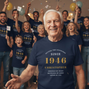 Personalized 80th Birthday 1945 Add Name Blue Gold T-Shirt