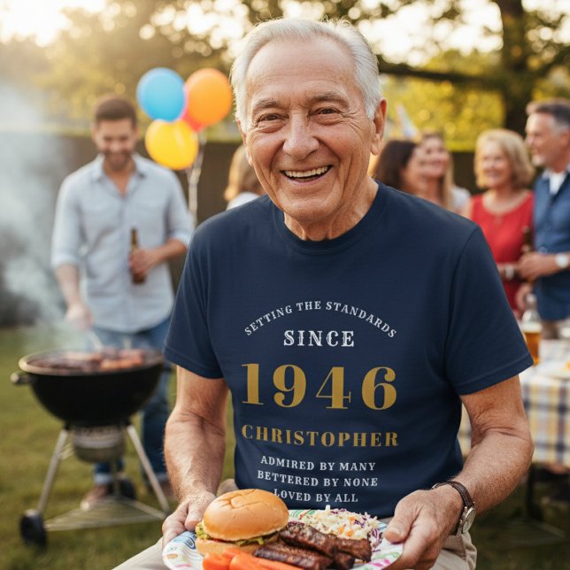 Personalized 80th Birthday 1946 Name Black Gold T-Shirt (1946 tshirt )