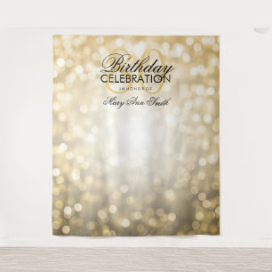 Personalized 80th Birthday Backdrop Gold Lights Tapestry