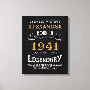 Personalized 80th Birthday Born 1941 Vintage Black Canvas Print