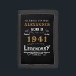Personalized 80th Birthday Born 1941 Vintage Black Trifold Wallet<br><div class="desc">A personalized wallet design for those born in 1941 and turning 80. Add the name to this vintage retro style black, white and gold design for a custom 80th birthday gift. Easily edit the name and year with the template provided. A wonderful custom black birthday gift. More gifts and party...</div>