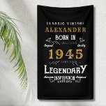 Personalized 80th Birthday Born 1945 Vintage Black Banner<br><div class="desc">A personalized classic party banner for that special birthday born in 1945 and turning 80. Add the name to this vintage retro style black, white and gold design for a custom birthday gift. Easily edit the name and year with the template provided. A wonderful custom black birthday gift. More gifts...</div>