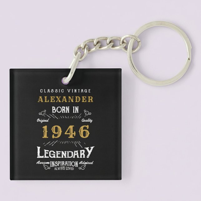 Personalized 80th Birthday Legend 1946 Vintage (Born 1946 birthday keychain. Pastel background.)