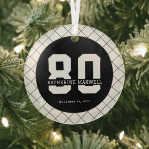 Personalized 80th Birthday Modern and Elegant   Glass Ornament