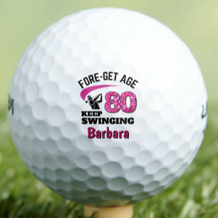Personalized 80th Birthday – Pink Fore-get Age 80 Golf Balls