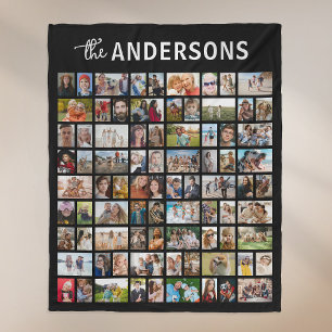 Personalized 81 Photo Collage Black Fleece Blanket