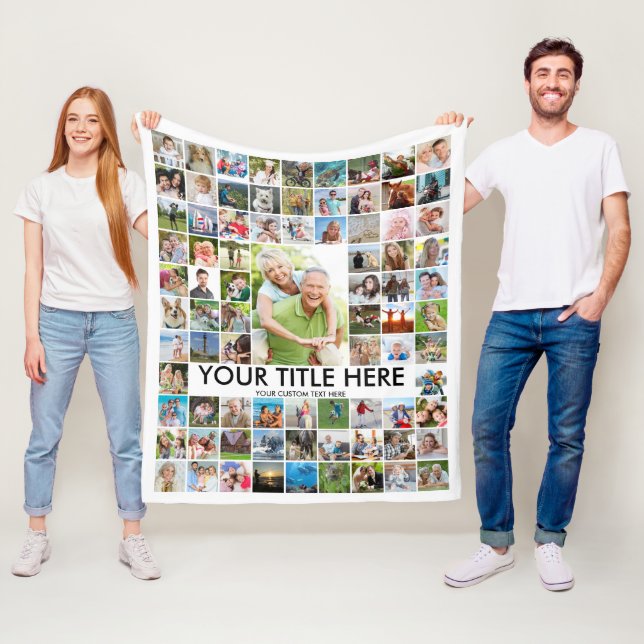 Personalized 81 Photo Collage Custom Colour Fleece Blanket (In Situ)