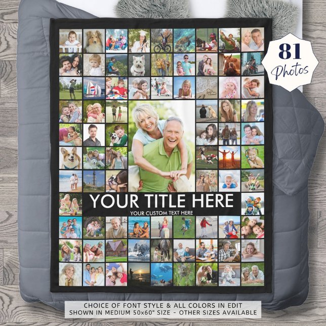 Personalized 81 Photo Collage Custom Colour Fleece Blanket (Creator Uploaded)