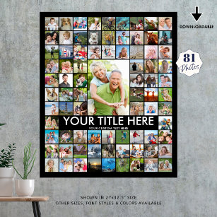 Personalized 81 Photo Collage Custom Colour Poster