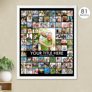 Personalized 81 Photo Collage Custom Colour Poster