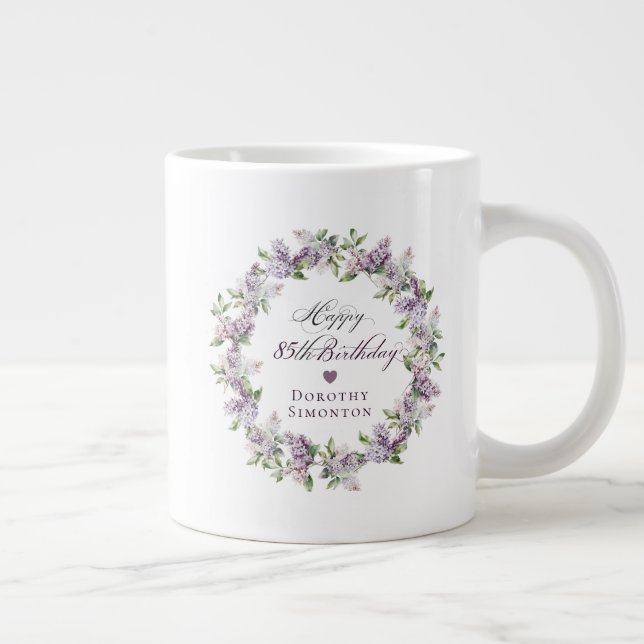 Personalized 85th Birthday Gift Purple Lilac Large Coffee Mug (Right)