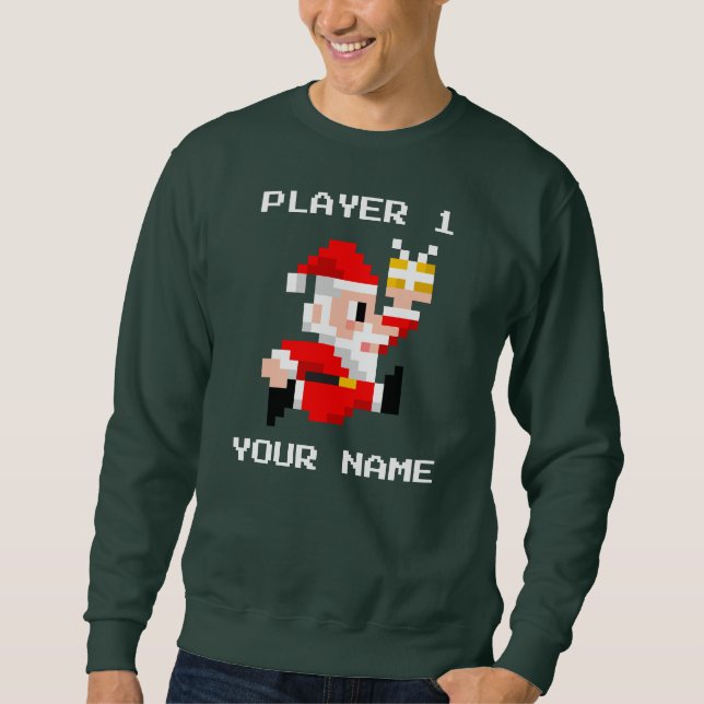 Personalized 8-Bit Santa Claus Christmas Sweater (Front)