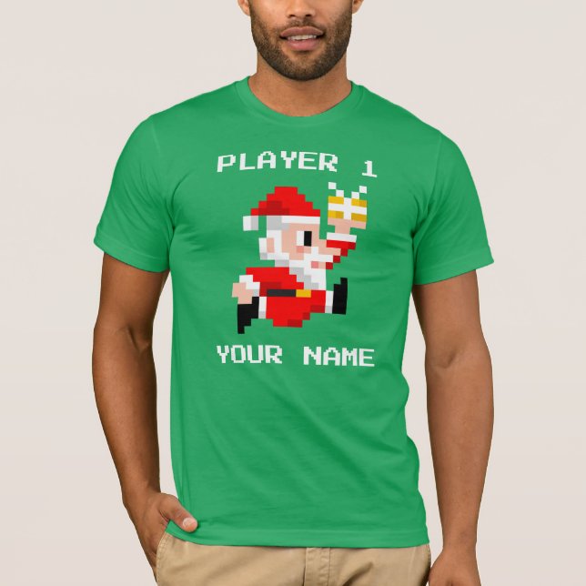 Personalized 8-Bit Santa Claus Christmas T-shirt (Front)