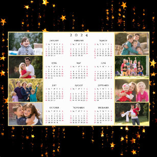 Personalized 8 Family Photo Collage 2024 Calendar Poster