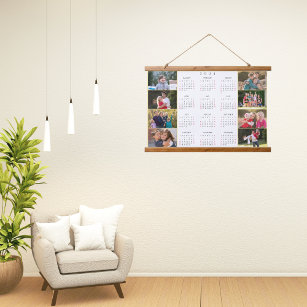 Personalized 8 Photo Collage 2024 Family Calendar Hanging Tapestry