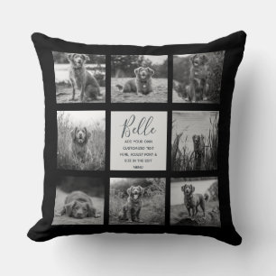 Personalized 8 Photo Collage Black Throw Pillow