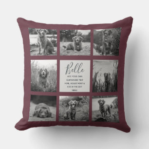 Personalized 8 Photo Collage Burgundy Throw Pillow