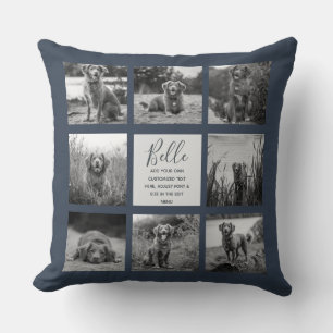 Personalized 8 Photo Collage Dark Blue Throw Pillow