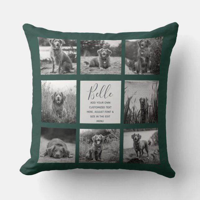 Personalized 8 Photo Collage Dark Green Throw Pillow (Front)