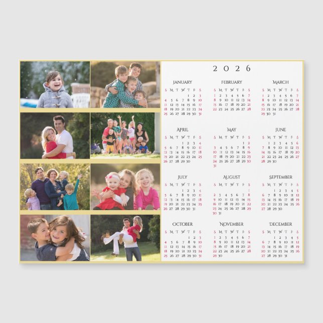 Personalized 8 Photo Collage Family 2026 Calendar (Front)