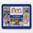 Personalized 8 Photo collage Family Name Blue