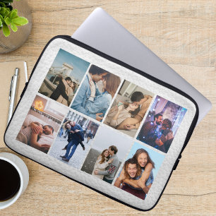 Personalized 8 Photo Collage Modern white Leather  Laptop Sleeve