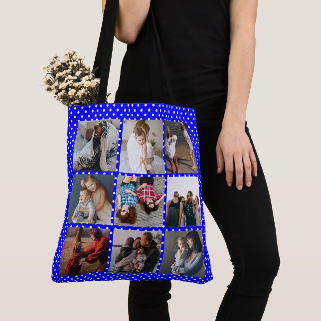 Personalized 8 Photo Collage Mother's Day blue  Tote Bag (Close Up)