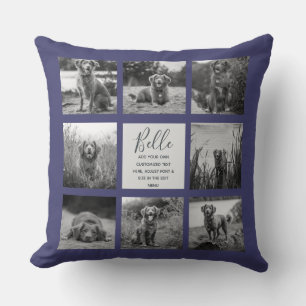 Personalized 8 Photo Collage Navy Blue Throw Pillow