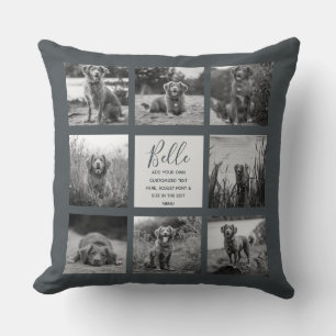 Personalized 8 Photo Collage Off-Black Throw Pillow