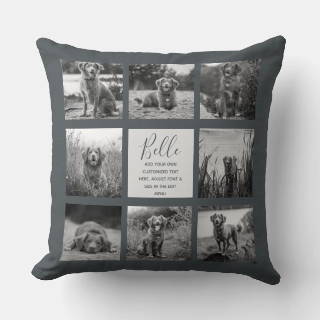 Personalized 8 Photo Collage Off-Black Throw Pillow (Front)