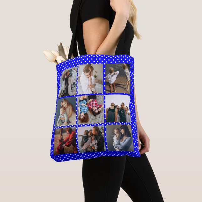 Personalized 8 Photo Collage Template blue  Tote Bag (Close Up)