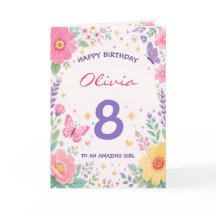 Personalized 8th Birthday Card for Girl | Floral