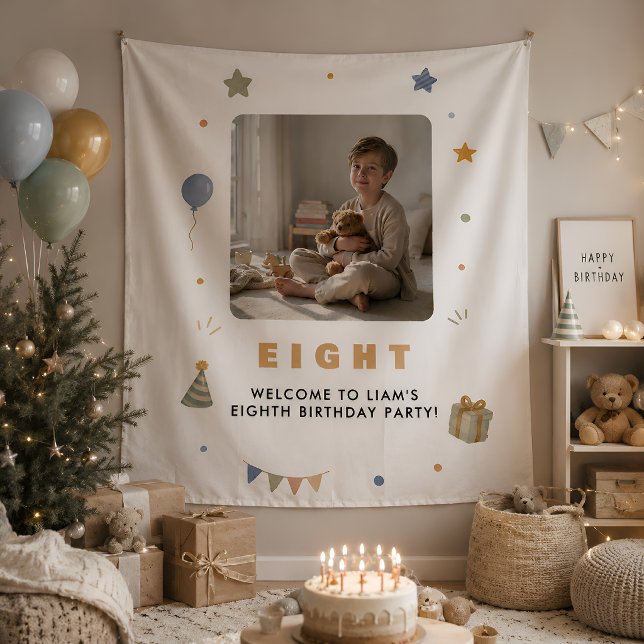 Personalized 8th Birthday Tapestry with Photo (Creator Uploaded)