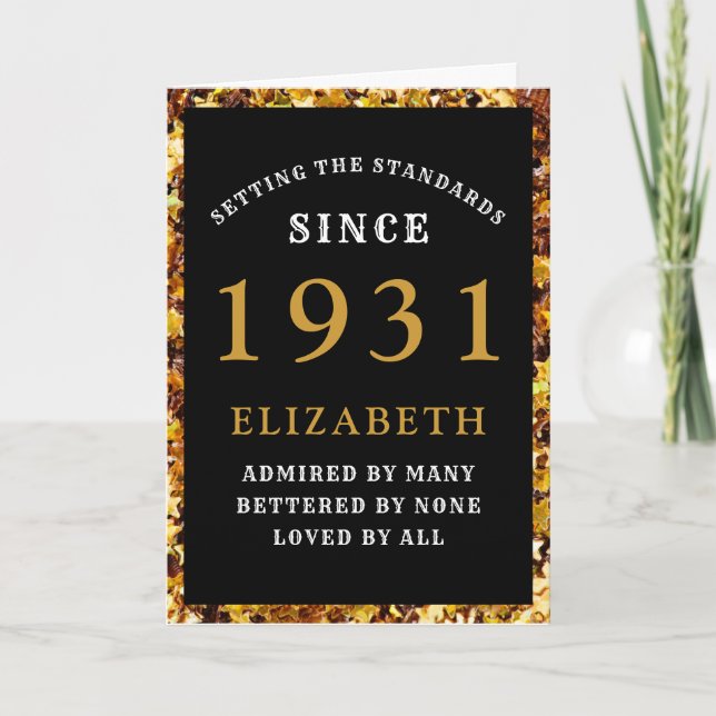 Personalized 90th Birthday 1931 Black Gold Elegant Card (Front)