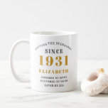 Personalized 90th Birthday 1931 Elegant Add Name Coffee Mug<br><div class="desc">Elegant personalized birthday mug. Easily customize the text of this birthday coffee mug using the template provided. Part of the setting standards range of designs.</div>