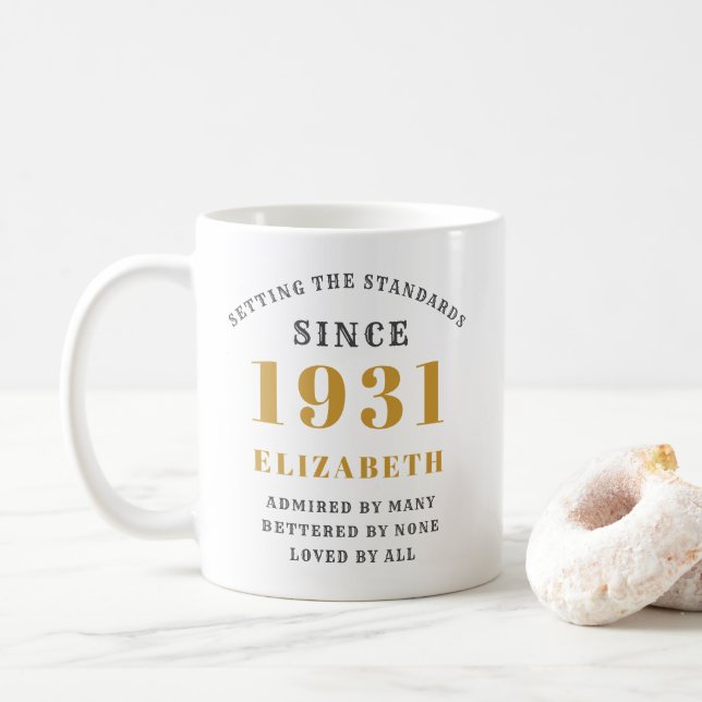 Personalized 90th Birthday 1931 Elegant Add Name Coffee Mug (With Donut)