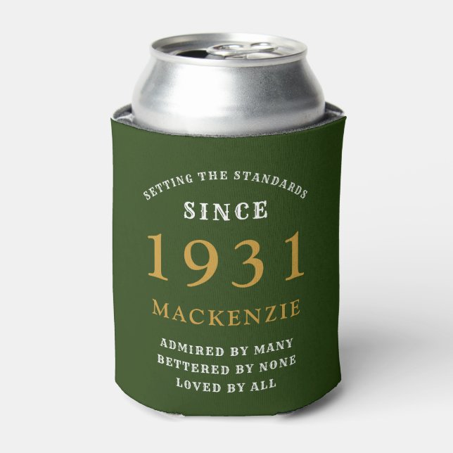 Personalized 90th Birthday 1931 Green Gold Huge Can Cooler (Can Front)