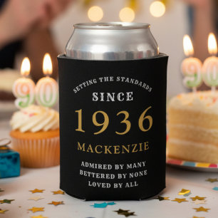 Personalized 90th Birthday 1936 Black Gold Huge Can Cooler