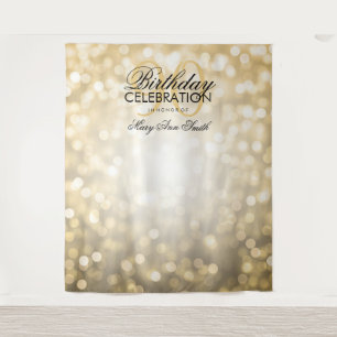 Personalized 90th Birthday Backdrop Gold Lights Tapestry