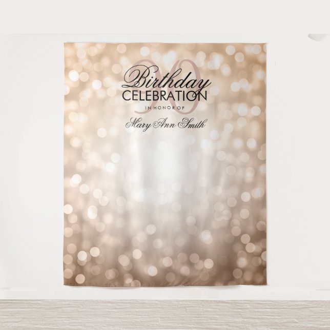 Personalized 90th Birthday Backdrop Rose Gold Tapestry (Front)