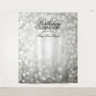 Personalized 90th Birthday Backdrop Silver Lights Tapestry