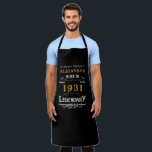 Personalized 90th Birthday Born 1931 Vintage Black Apron<br><div class="desc">A personalized classic black apron design for that birthday celebration for somebody born in 1931 and turning 90. Add the name to this vintage retro style black, white and gold design for a custom 90 birthday gift. Easily edit the name and year with the template provided. A wonderful custom black...</div>