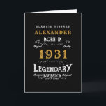 Personalized 90th Birthday Born 1931 Vintage Black Card<br><div class="desc">A personalized classic birthday card for that birthday celebration for somebody born in 1931 and turning 90. Add the name to this vintage retro style black, white and gold design for a custom 90th birthday gift. Easily edit the name and year with the template provided. A wonderful custom black birthday...</div>