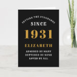 Personalized 90th Birthday Born 1931Black Gold Card<br><div class="desc">For those born in 1931 and celebrating their 90th birthday we have the ideal birthday greeting card. The black background with a white and gold design is simple and yet elegant. Easily customize the text to the front and the interior of this birthday card using the template provided. Part of...</div>
